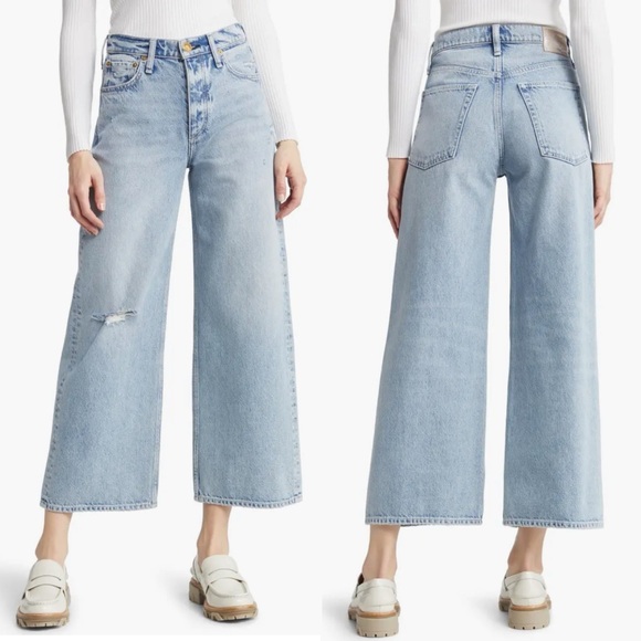 rag & bone Denim - Rag & Bone Andi Distressed High Waist Wide Leg Ankle Jeans Malvern Size 27